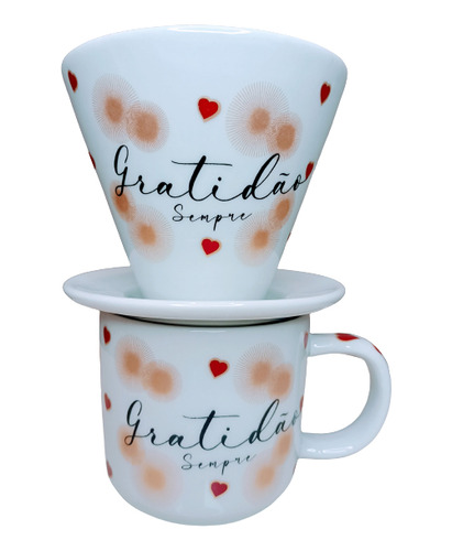 Kit De Caneca Com Coador Porcelana Decorada  Xícara De Café