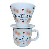 Kit De Caneca Com Coador Porcelana Decorada  Xícara De Café