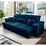 Sofá Retrátil/reclinável Trento 2,30m Velut Azul C/ Molas