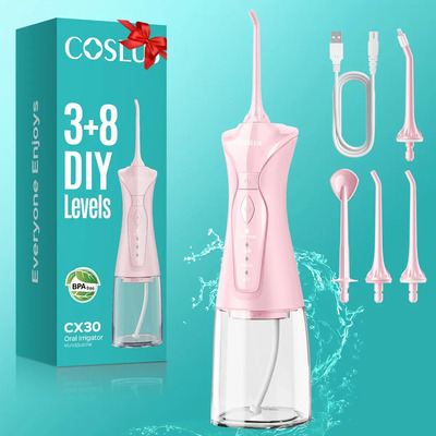 COSLUS C30 Irrigador Bucal,Irrigador Dental Profesional con 4 Boquillas,4 Modos water flosser,IPX7 Impermeable, Limpiador Bucal Portátil Limpiadores de Lengua hilo dental, higiene bucal irrigador oral | Envío gratis