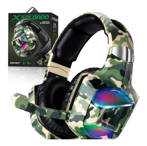 Headphone Gamer Camuflado C/ Led Pc/ps4/celular Super Bass