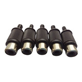 Plug Jack Femea Rca Plastico Com Rabicho Preto - 5 Peças