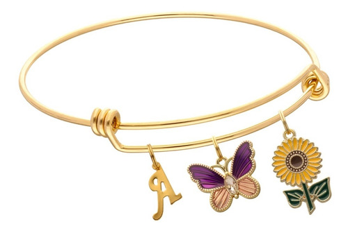 Pulsera Mariposa Girasol Regalo Dije Letra Inicial Acero