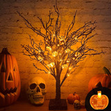 2ft Halloween Black Spooky Tree Temporizador 24 Luces L...