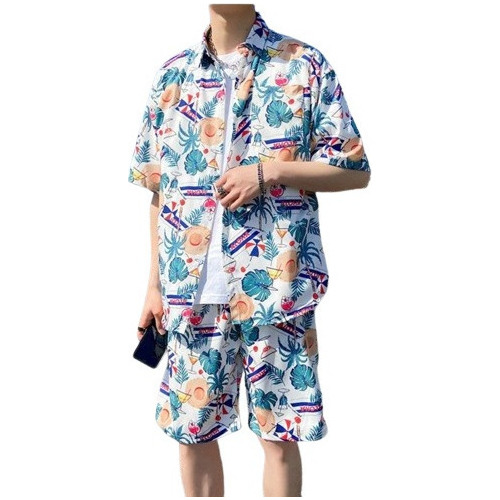 Conjunto De Camisa Y Shorts De Playa Hawaianos Para Hombre