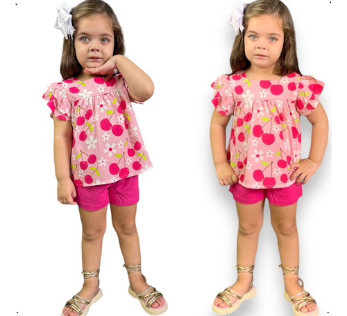 Conjunto Infantil  Menina  Short E Bata Luxo Verão  Modinha