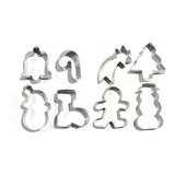 Kit Cortadores Petit Four Diversos Tema Natal 8 Pçs Inox