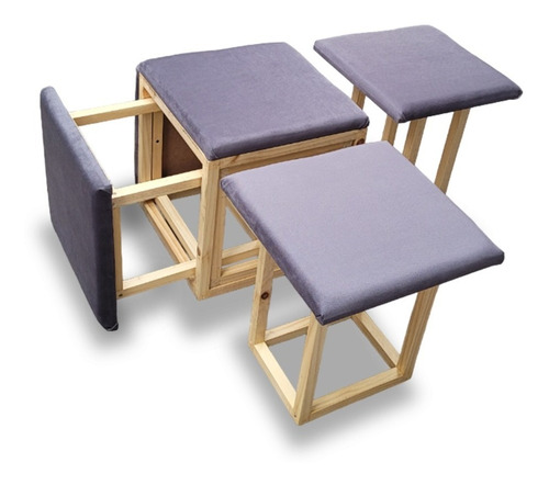 Taburete Modular Con Mesa 6 En 1 De Madera Y Tela Mannam