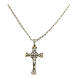 Cadena Bilbaina Y Dije Jesús Cristo Plata 925 Y Oro 46 Cm