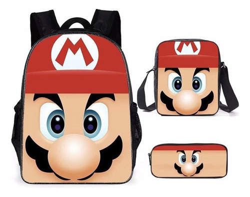 Abc Mochila Informal Super Mario Bro Bolsos De Hombro 3pcs S