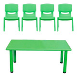 Mesa Plastico Infantil 120x60x50 + 4 Sillas Verde