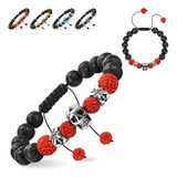 Pulsera Calavera Vintage Piedra De Lava Ojo De Tigre Hombre