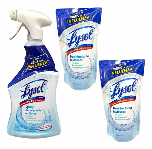 Pack Desinfectante Lysol Spray 650ml + 2x Refill 500ml