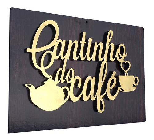  Placa Decorativa Retrô Cantinho Café Dourada Lazer 31 X 22