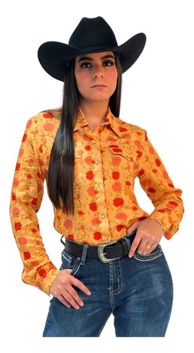 Camisa Vaquera Dama Estampado Dalia Durazno A-cm134