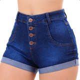 Short Jeans Feminino Cintura Alta Com Lycra Levanta Bumbum