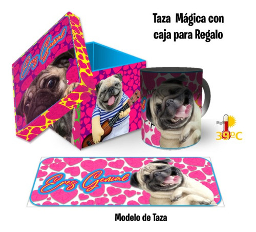 Taza Magica Y Estuche Madera, Pug Perro Genial, Con Envio