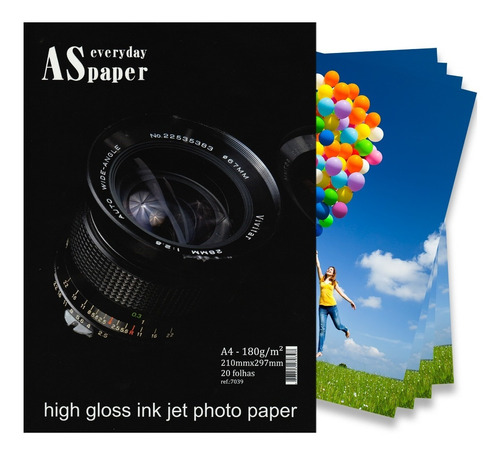 Papel Fotográfico High Gloss Ink Jet 180g/m² A4-20 Folhas 