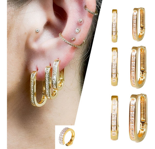 Trio Argola Feminina Cravejado Banhado A Ouro 18k Cravejadas