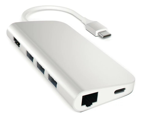 Hub Adaptador Usb-c A Hdmi 4k Usb 3.0 Rj45 Sd Silver 