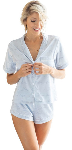 Pijama Mujer Saten Suave Conjunto Camisa Manga Corta + Short