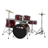 Bateria Acústica Pro Fire 20  Cromada Com Banco E Pratos