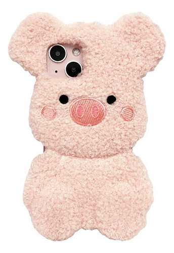 Funda Teléfono De Cerdito De Peluche Para iPhone 14 13 12 )