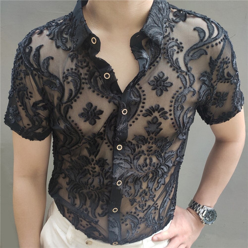 Camisa Floral Transparente De Alta Calidad Para Hombre Ropa