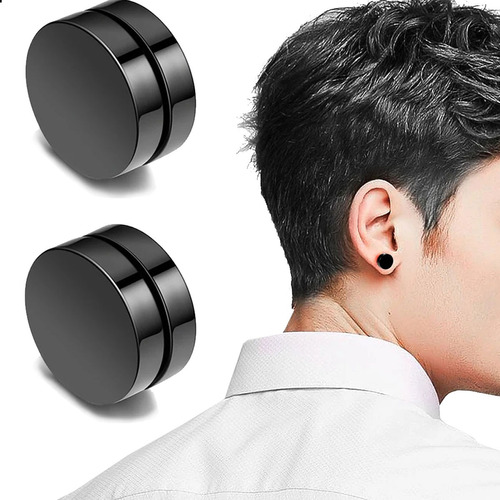 Par 2 Aretes Piercing Falso Imán Expansor Negro 2x10mm