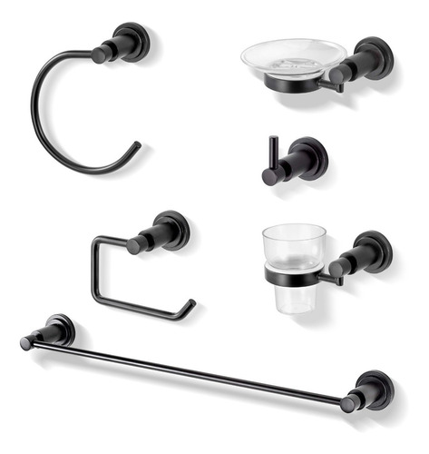 Set Kit Accesorios Para Baño Soho Negro 6 Piezas