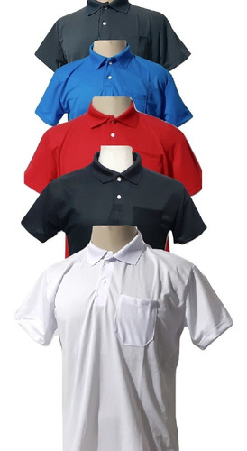 Kit 4 Camisetas Polo Masculina Poliéster Bolso Pra Uniforme