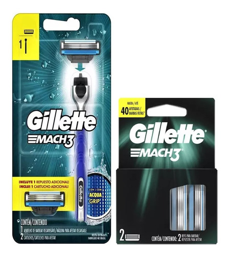 Aparelho Gillette Mach3 + Carga Mach3 C/2 Unid