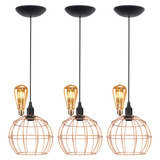 3 Pendente Aramado Globo Lustre + Lâmpada Cobre Rose Gold