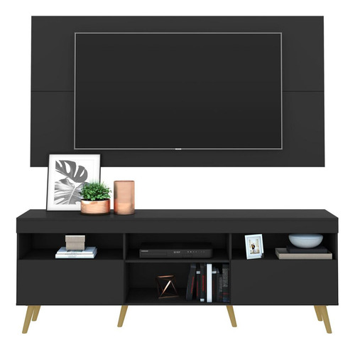 Rack Com Painel Tv 65  Retrô Flórida Multimóveis V3133 Cor Preto/natural