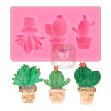 Molde Silicona 3 Cactus En Maceta Chico Fondant Porcelana 