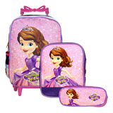 Mochila Escolar Feminina Reforçada Rodinha Princesa Sofia Cor Lilás