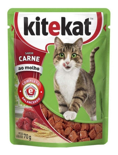 Alimento Kitekat Para Gato Adulto Sabor Carne En Salsa En Sobre De 70g