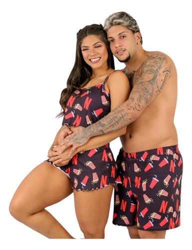 Kit Conjunto Casal Namorados Pijama Para Dormir Confortável!