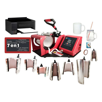 Kit Combo 7 En 1 Plancha Tazas Impresora Sublimación Color Rojo | Meses sin interés
