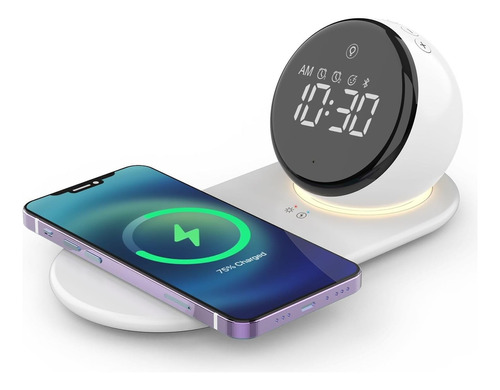 Despertador Digital Parlante Bt Y Cargador Inalámbrico Reloj