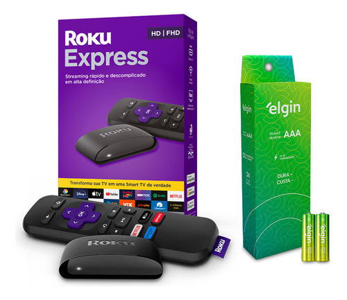 Kit Roku Express Streaming Tv + 24 Pilhas Alcalinas Aaa