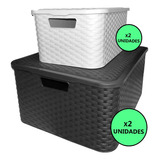 Caja Organizadora Simil Rattan Grande Xl X2 + Mediano X2