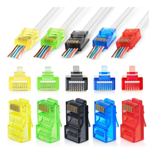 Conectores De Paso Ems Rj45 Cat6, Colores Surtidos - Paquete