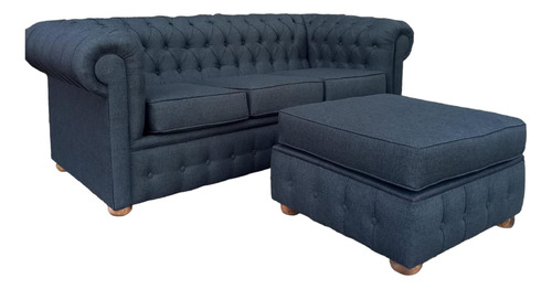 Sillón Chesterfield Clásico 3 Cuerpos Y Camastro Tela Lino.