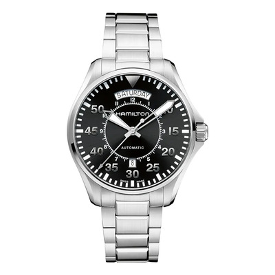 Reloj Hamilton Khaki Aviation Pilot Day Date Auto H64615135 Correa Plateado Bisel Plateado Fondo Negro | Meses sin interés