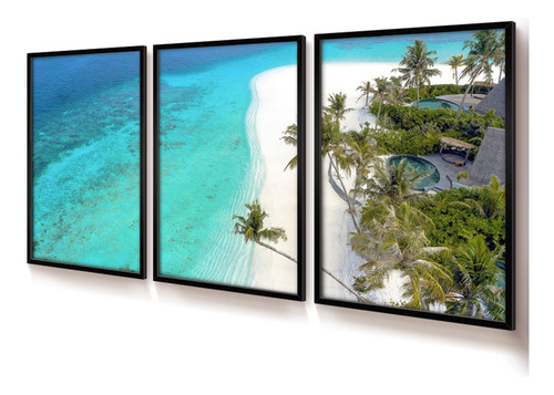 Quadro Decorativo Trio Sala Foto Aérea Praia 50x70 Vidro