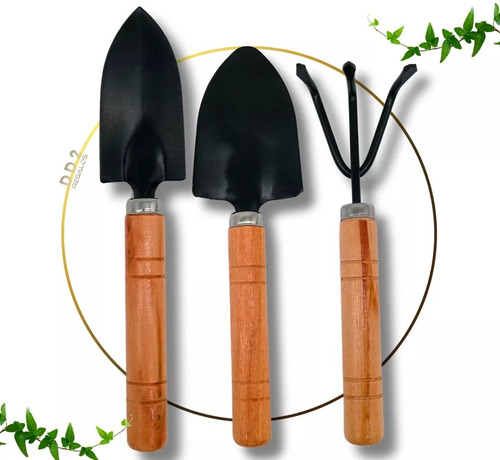 Set Herramientas X3 Para Jardineria Mediano Con Mango Madera