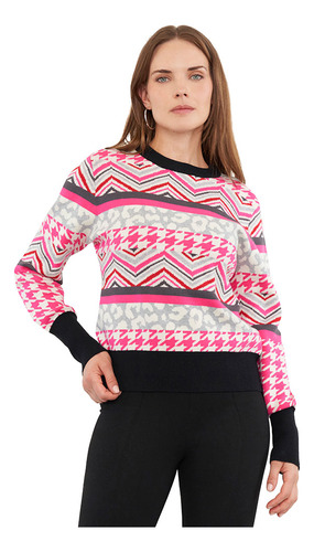 Sweater Mujer Jacquar Bloques Fucsia Print Corona