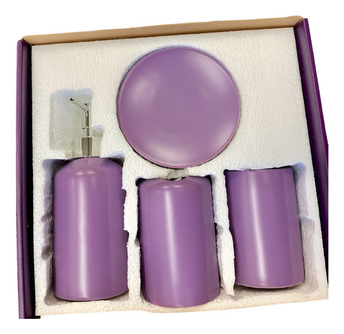 Set De Accesorios Para Baño 4 Pizas Ceramica Violeta