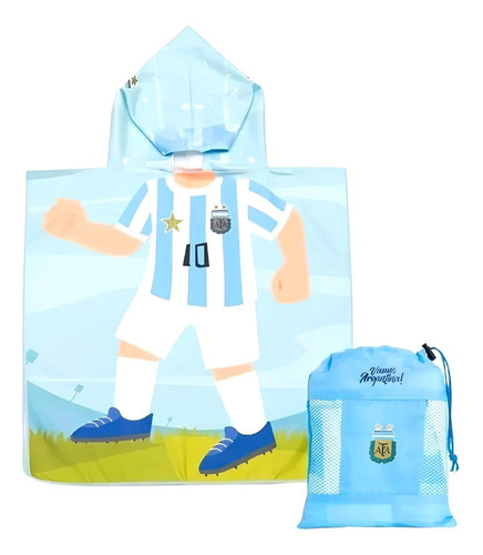 Toalla Poncho Infantil Camiseta Argentina Secado Rapido 1.4m